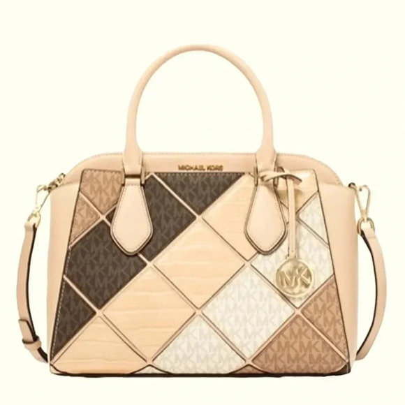 NWT Michael Kors Daria Buff Leather Diamond Pattern Large Satchel Bag Purse - Picture 1 of 16